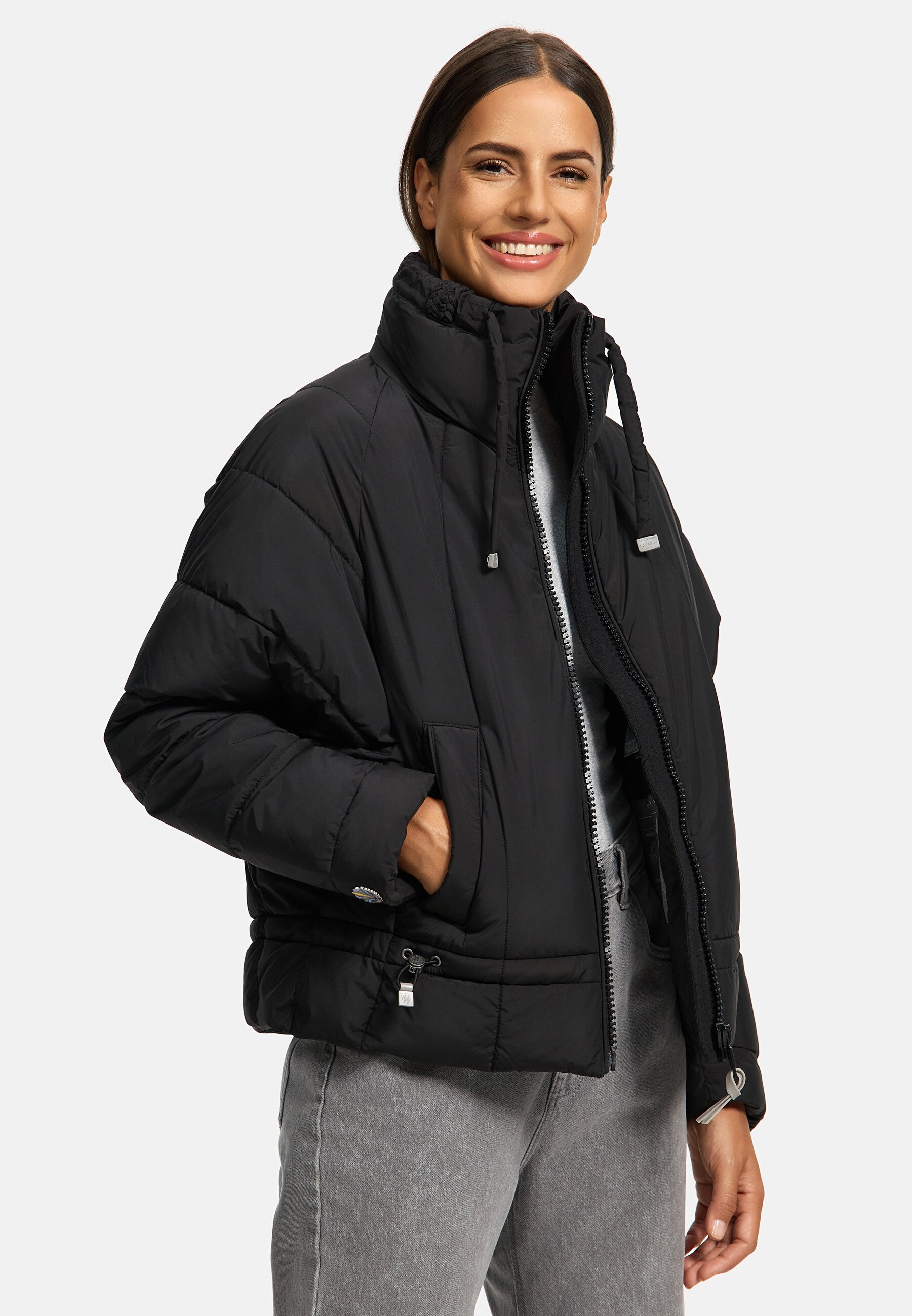 NAVAHOO Damen Winter Jacke Recyceltes Kurz Winterjacke gefütterter Steh Kragen Luftzauber