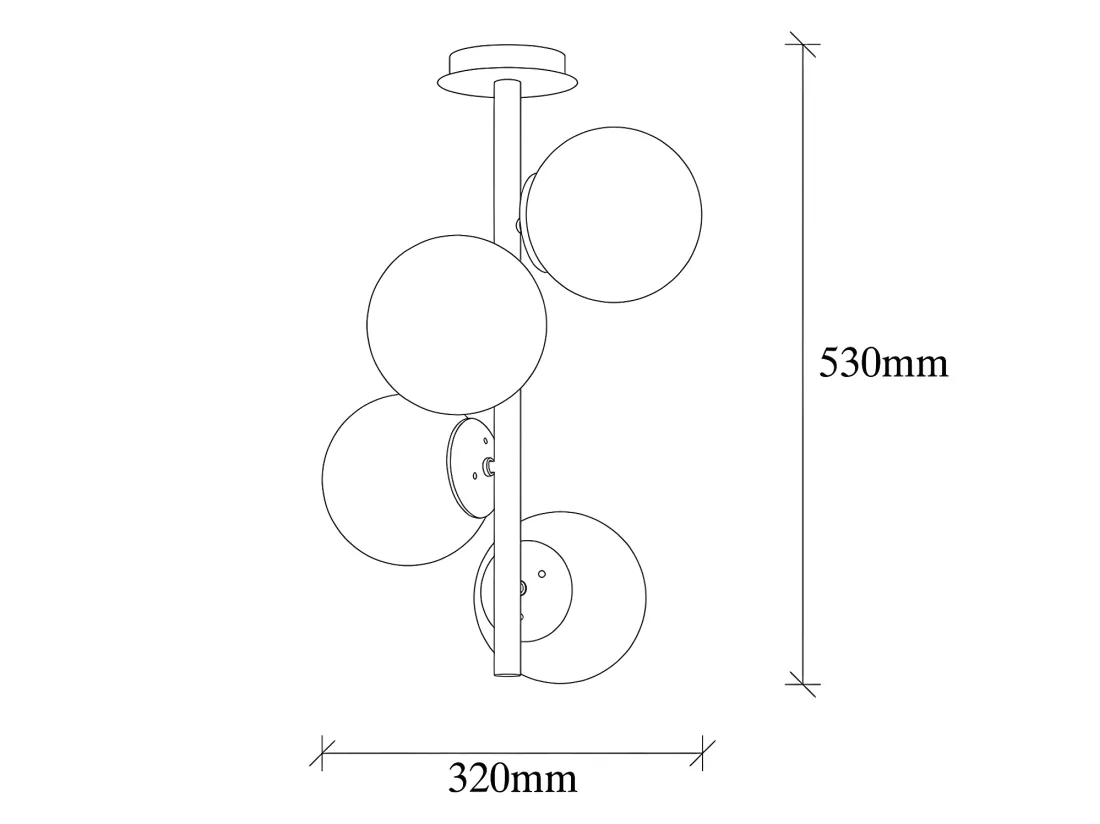 Lustre en métal et verre - 4 globes - D. 32 cm x H. 53 cm - Doré et blanc - FAZE