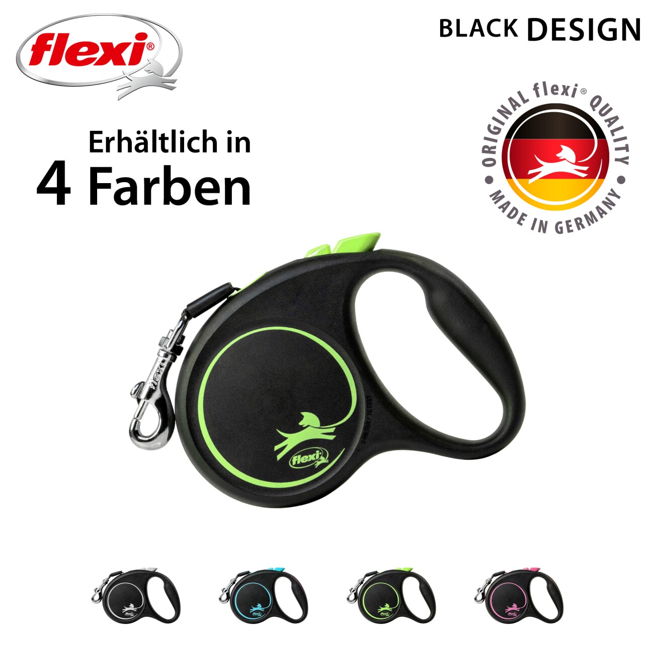 Flexi Black Design Gurt grün S, 5 m, 15 kg
