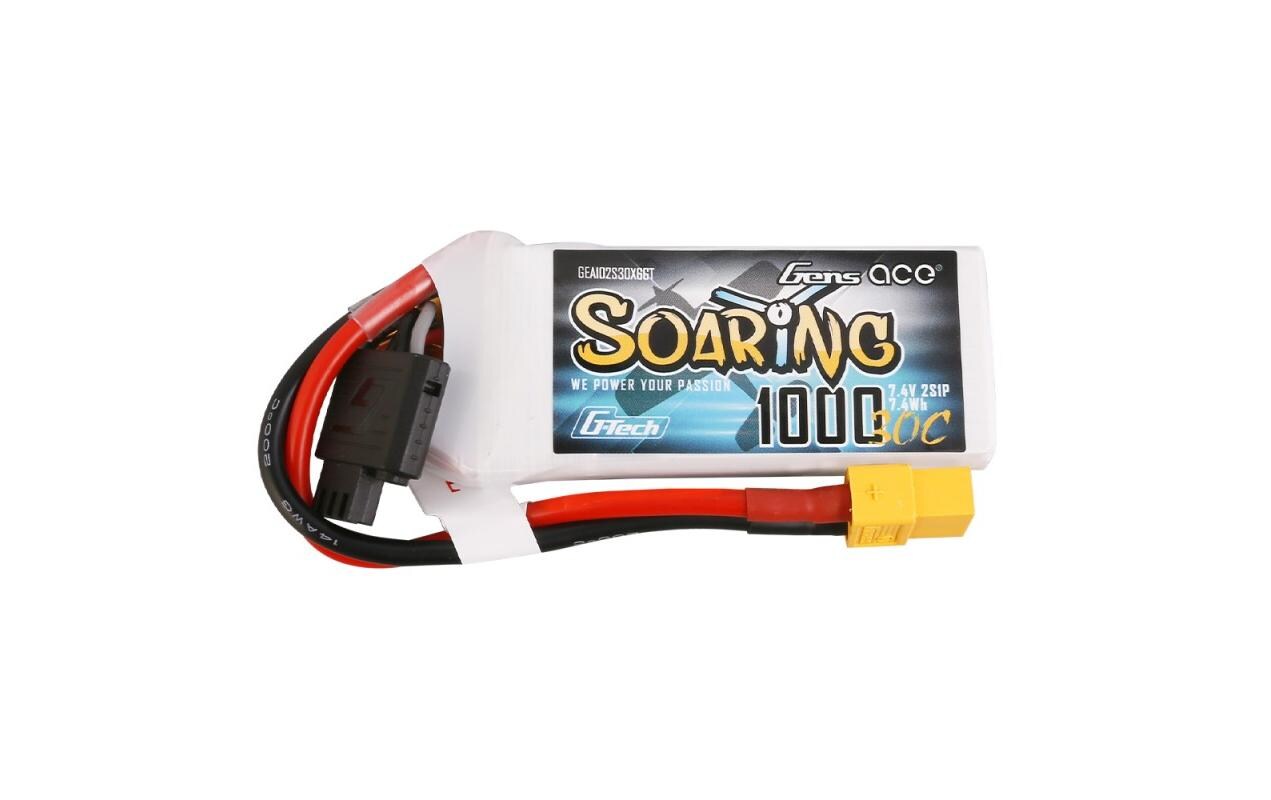 RC-Akku LiPo 1000 mAh 7.4 V30C Soaring, G-Tech2S LiPo Akku mit XT60 Stecker