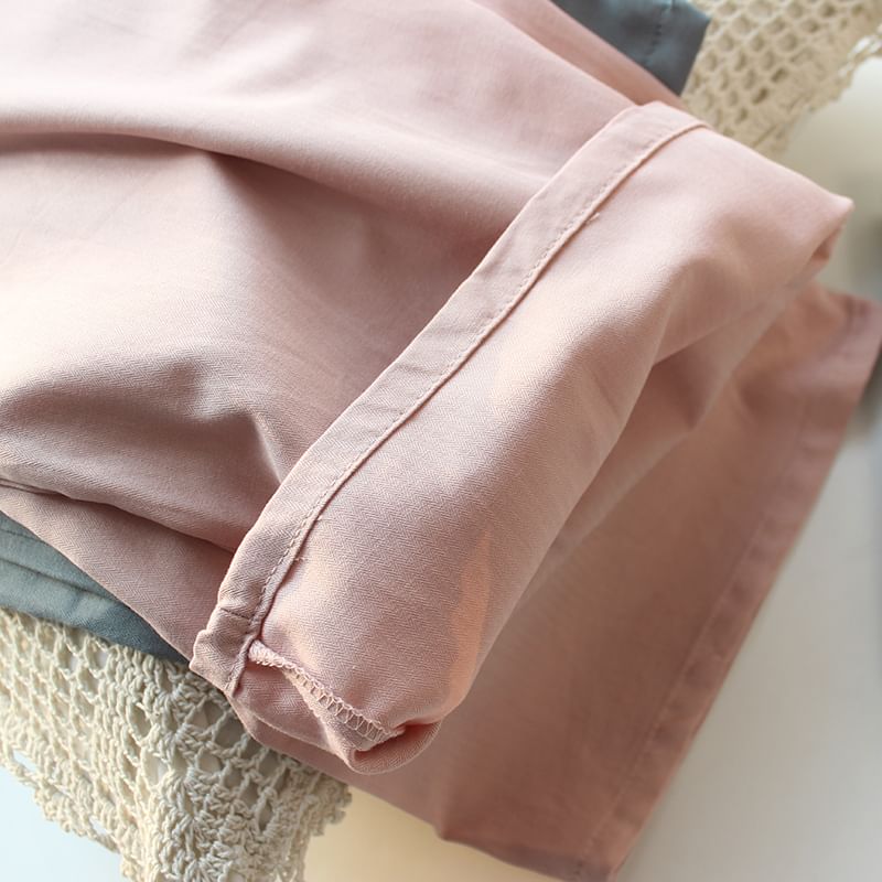 Dogini - Koppel bijpassende pyjamabroek met hoge taille en effen kleur (verschillende ontwerpen)
