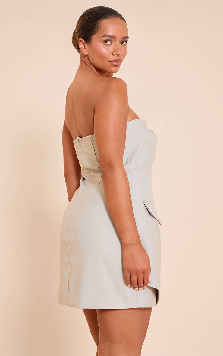 Gris Robe Mini Ajustée À Boutonnière Devant