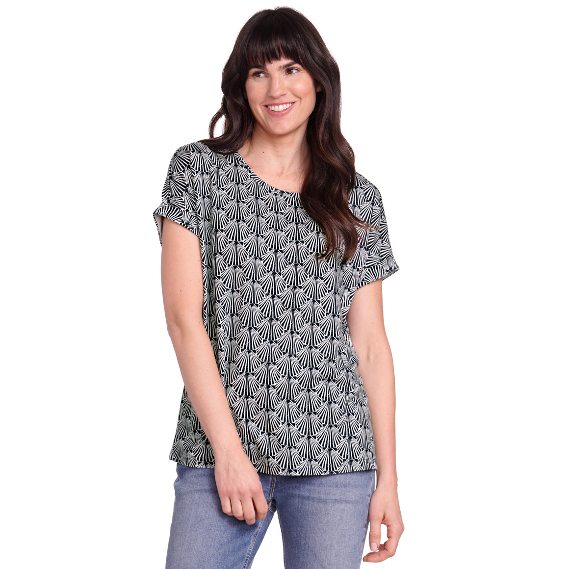 Gina Benotti Damen T-Shirt mit überschnittenen Ärmeln dunkelblau / weiss