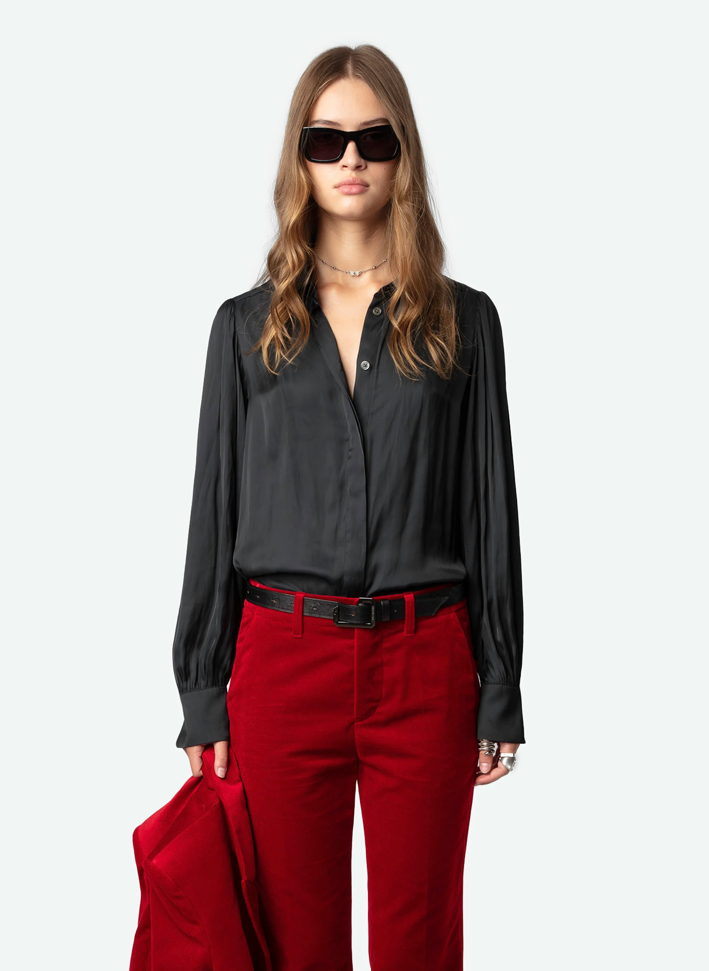 PREVY - Pantalon velours en coton | Rouge