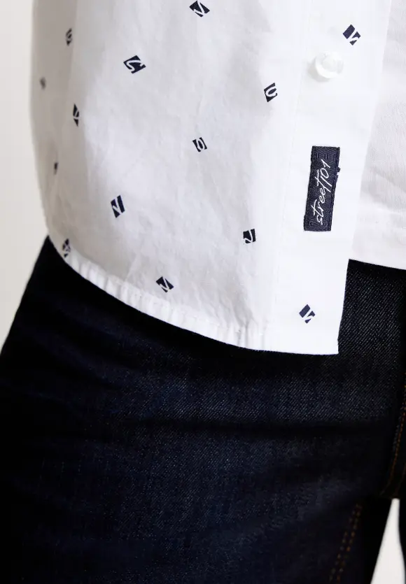 Popeline Hemd mit Print - broken white