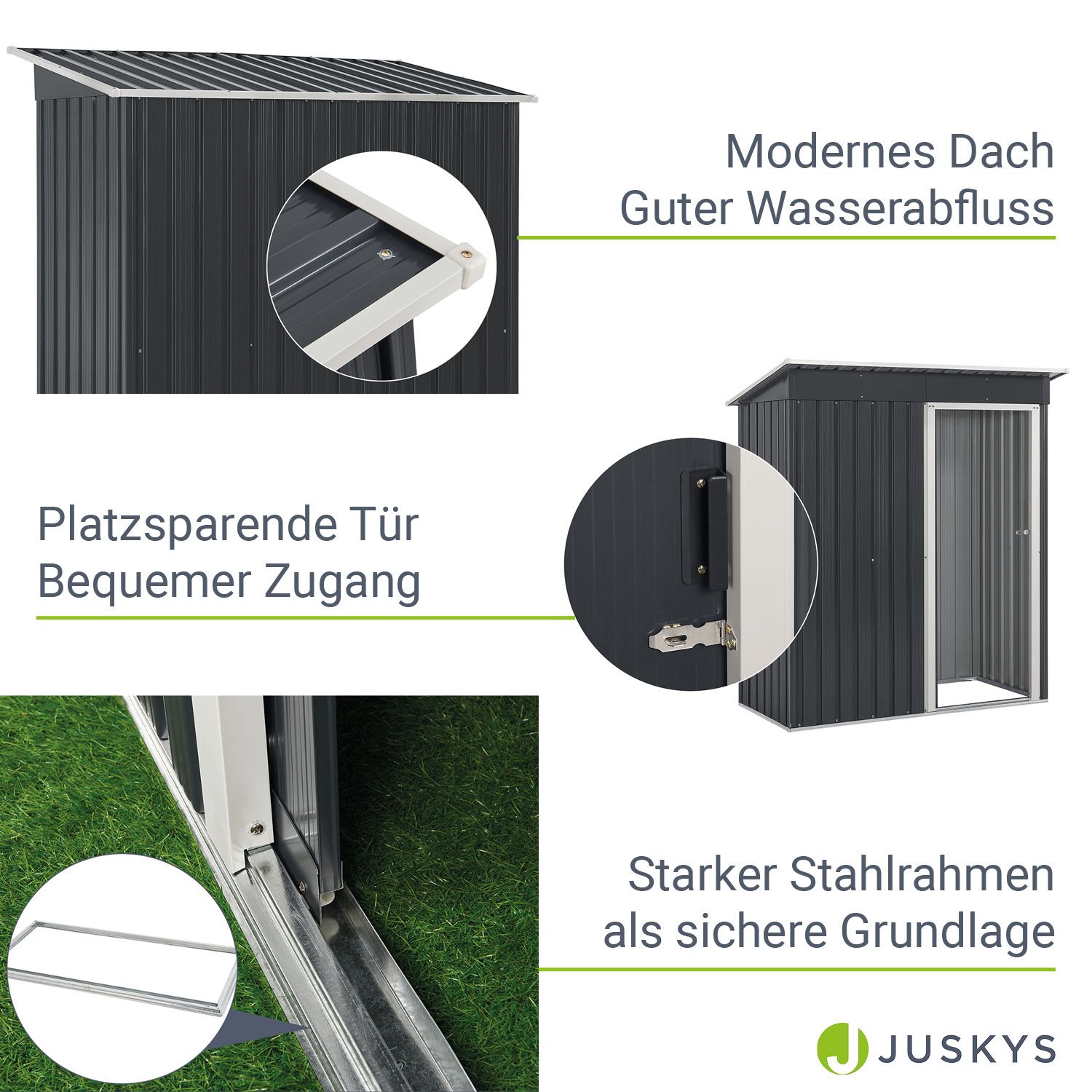 Juskys Metall Gerätehaus Geräteschuppen S - Pultdach, Schiebetür & Fundamentrahmen 1 m² anthrazit