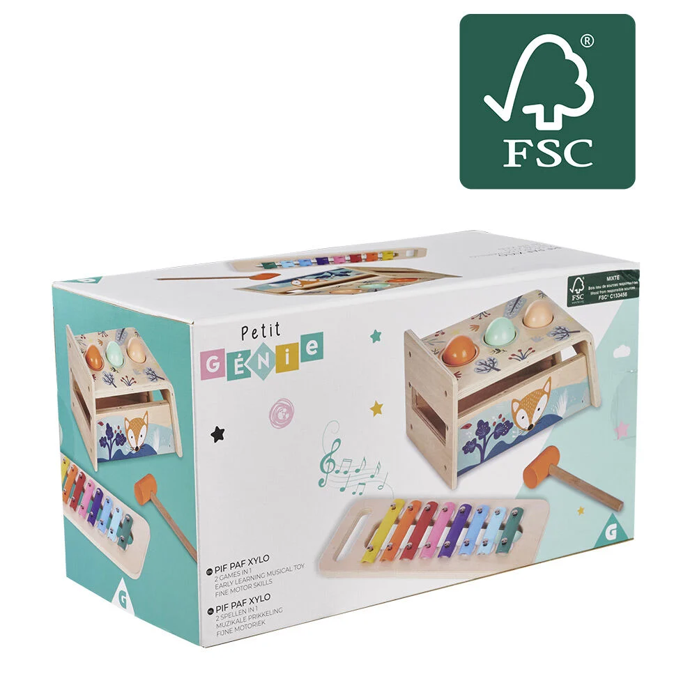 Xylophone avec jeu à marteler 2 en 1 en bois
