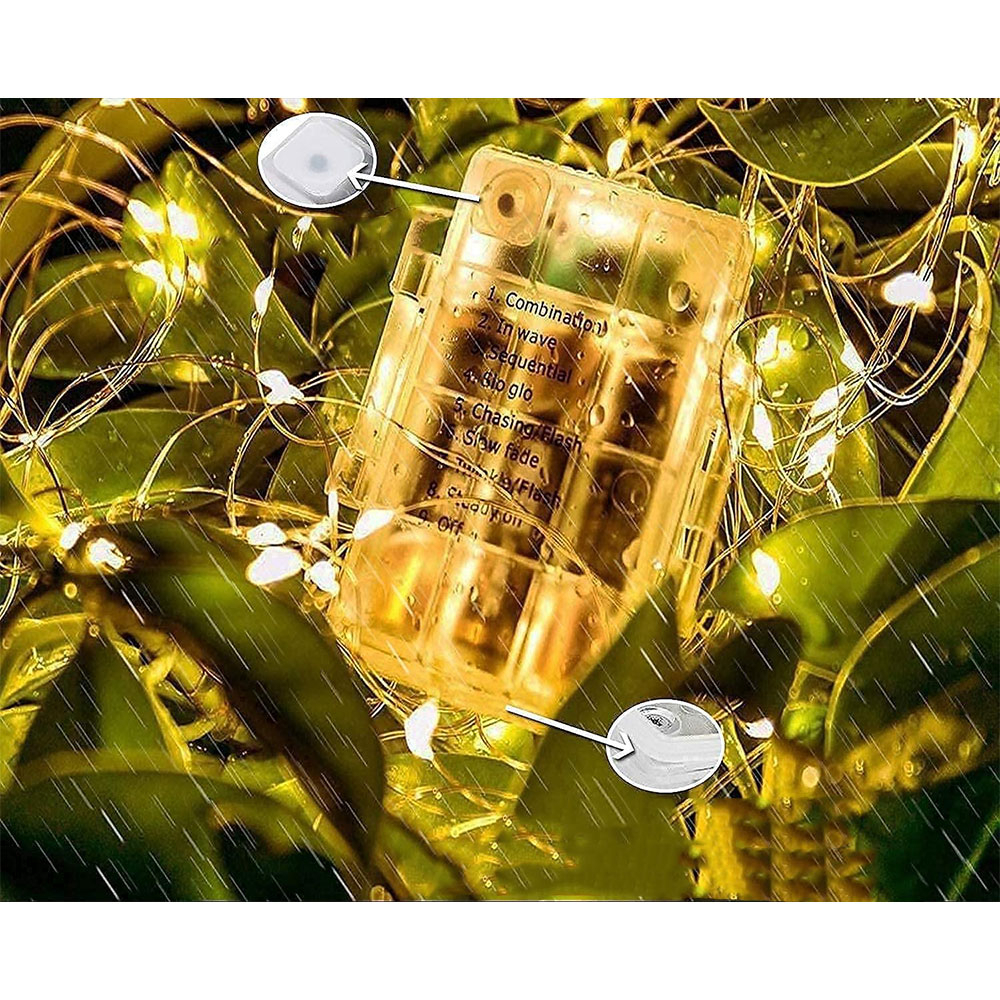 (5m) 50 LED's Deko Draht Lichterkette Outdoor Beleuchtung 8 Modi   Fernbedienung IP44 (Batteriebetrieben) - Warmweiss