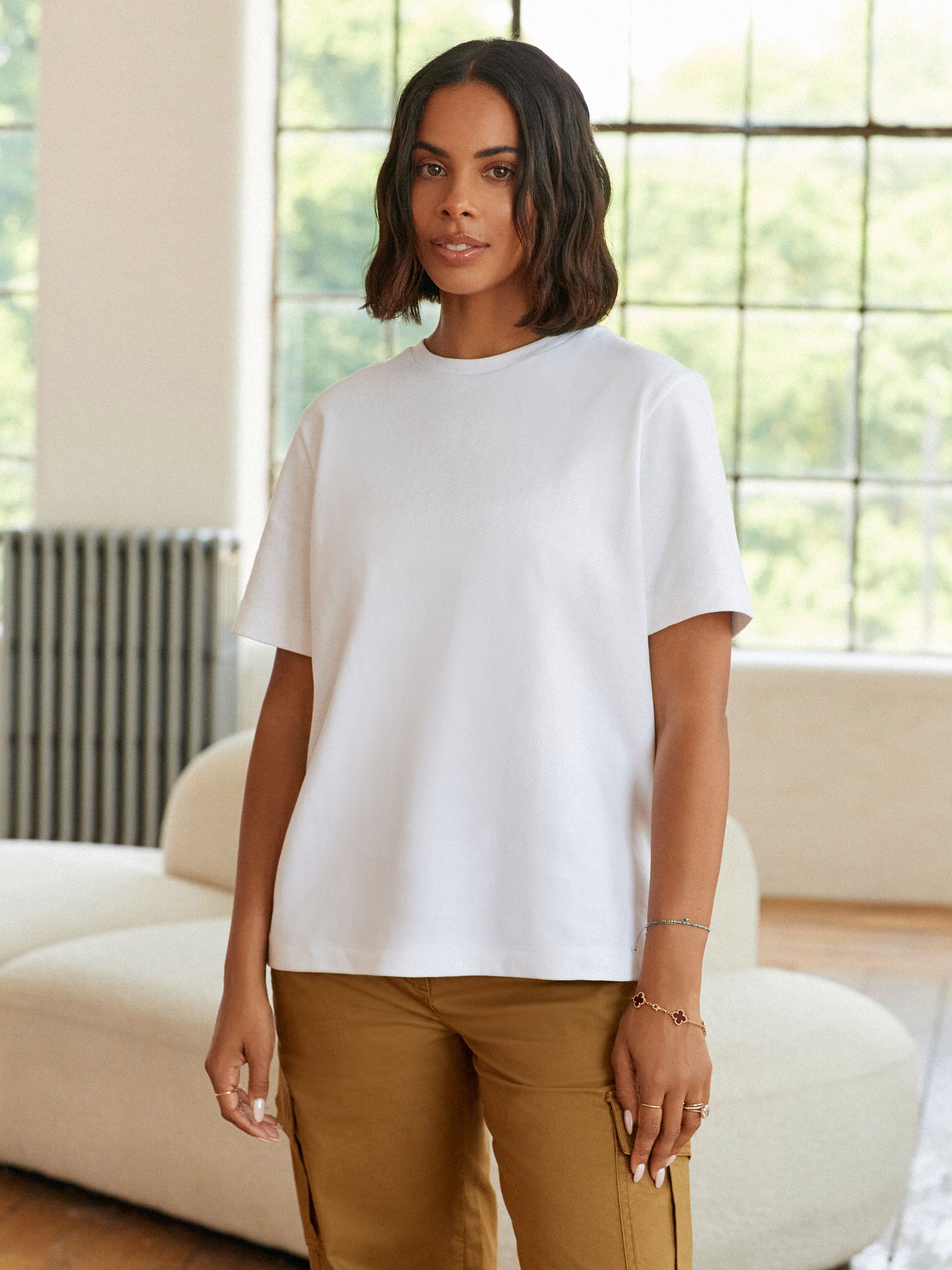 Wit - Dik T-shirt met ronde hals en korte mouwen