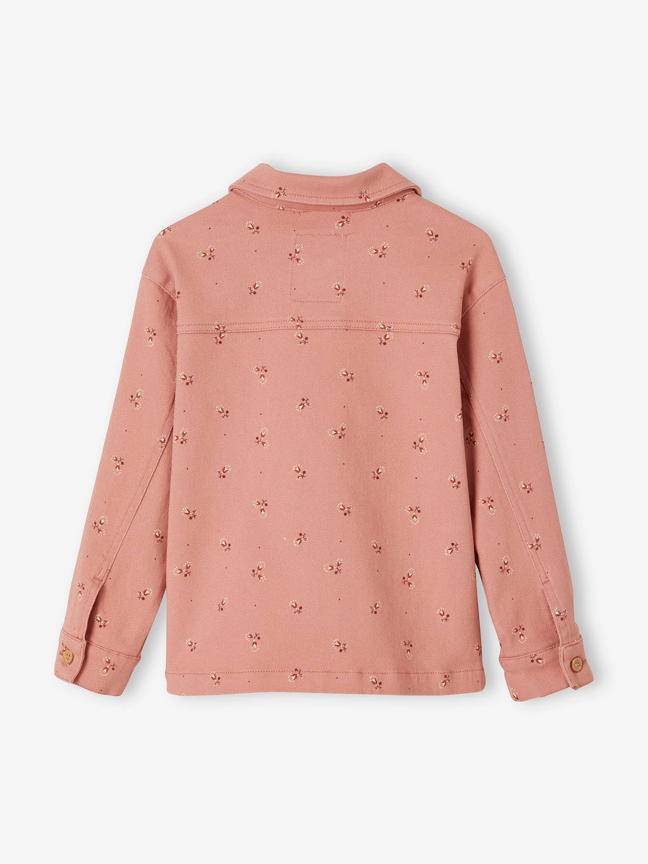 Jaqueta jeans operária, para meninas, tamanho médio, estampa rosa.