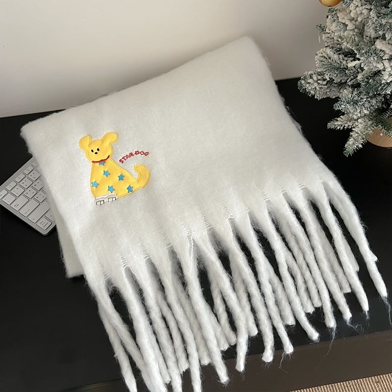Dreamaway - Sjaal met geborduurde franjes in de vorm van een hond