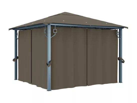 Tonnelle avec rideau et lumières LED 3x3 m Taupe Aluminium