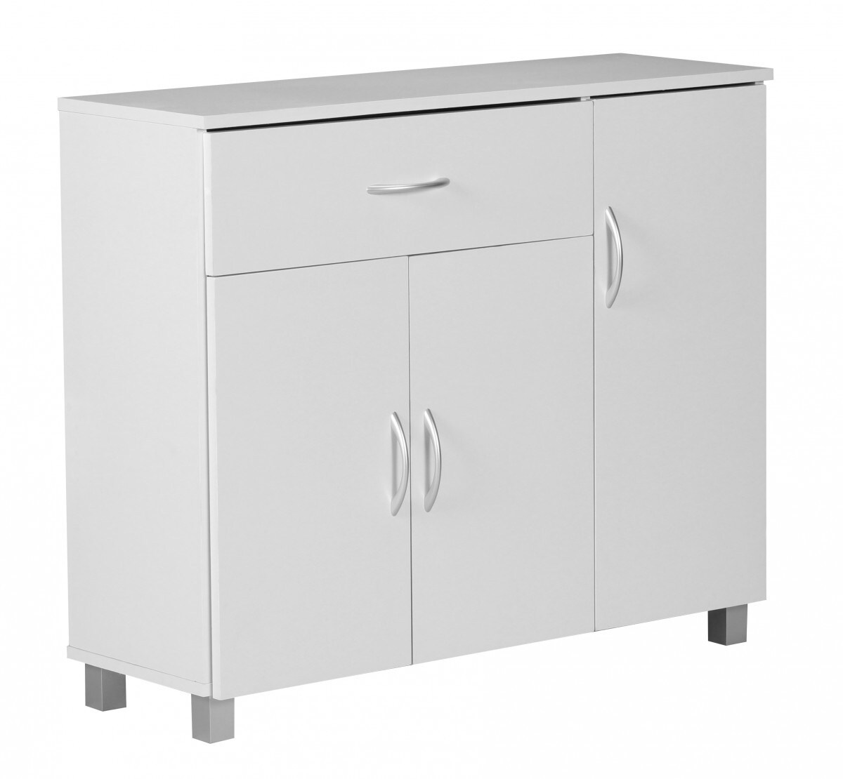 WOHNLING Sideboard Weiss 90 x 75 cm mit 3 Türen & 1 Schublade
