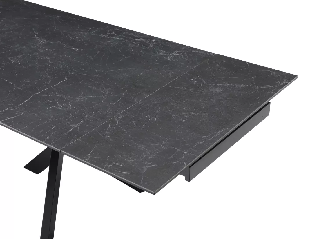 Table à manger extensible 8 à 12 personnes en verre trempé et céramique - Effet marbre noir - MARISO