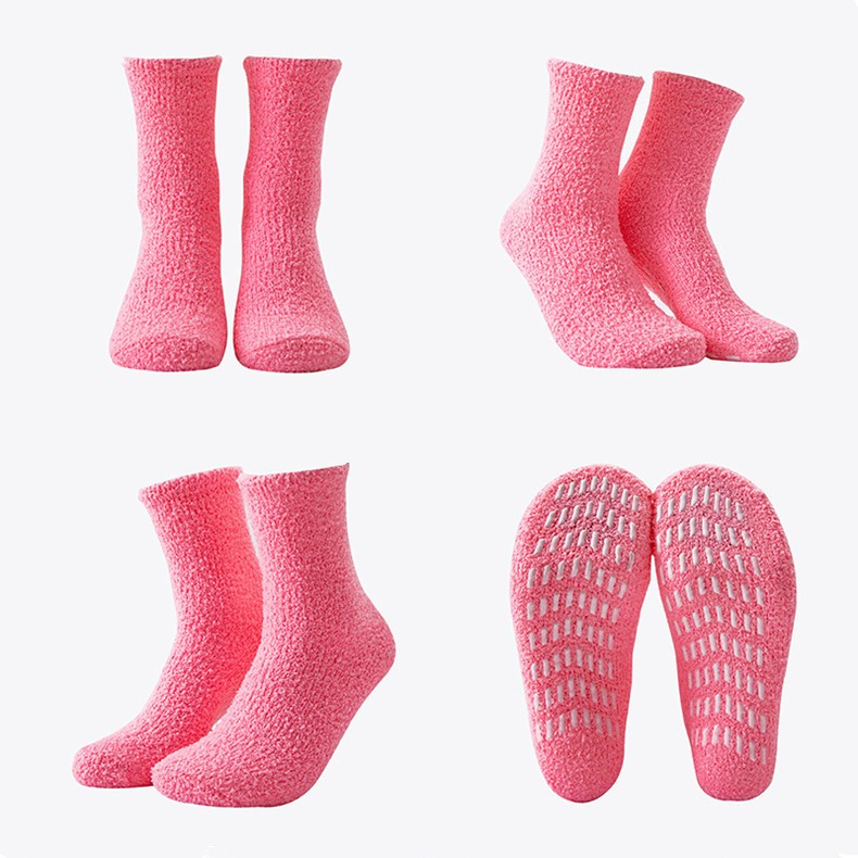(5er Set) Anti-Rutsch Damen Kuschel Socken Wintersocken Füsslinge Flauschige Bettsocken (One Size) - Pink / Gelb / Grün / Lila / Blau