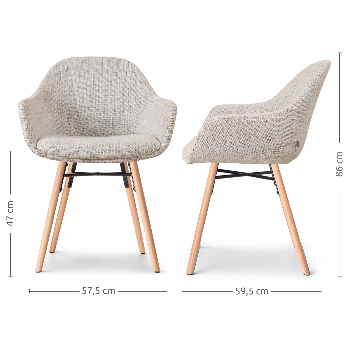 Eetkamerstoel Nena-Mae beige gemêleerd - houten onderstel