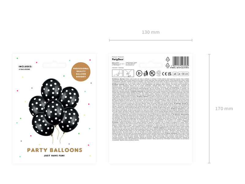 Zwarte Ballonnen Witte Stippjes 30cm 6st