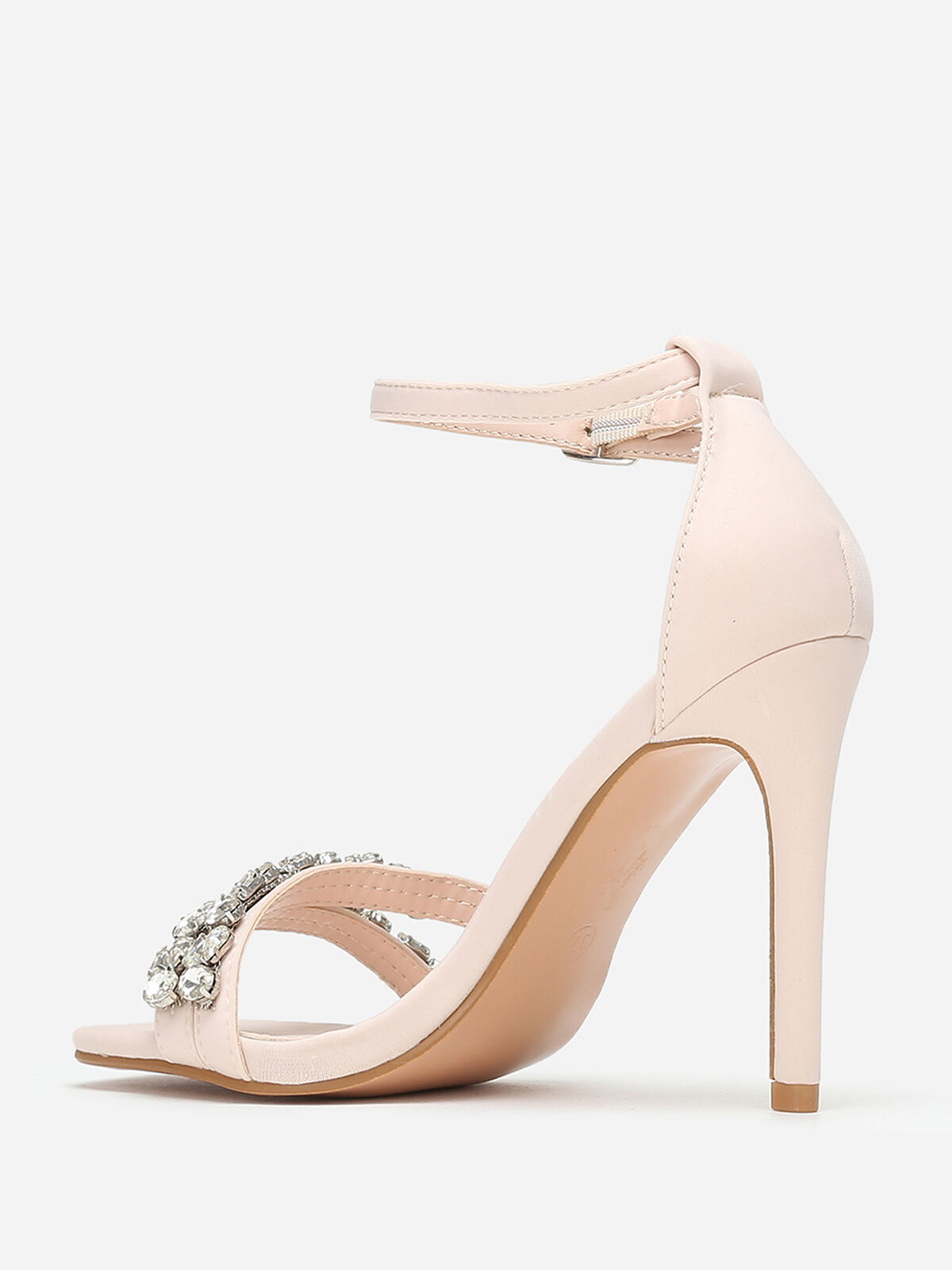 Sandales en tissu à strass et talon fin- Beige