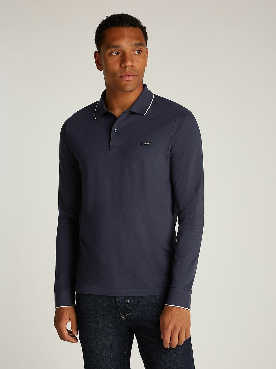 CALVIN KLEIN<br>Camisa polo de manga comprida, piqué elástico