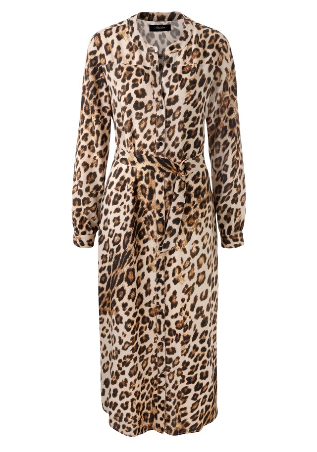 Aniston CASUAL Blusenkleid mit abnehmbarem Bindegürtel,  Eingrifftaschen mit trendigem Leo-Print - jedes Teil ein Unikat - NEUE KOLLEKTION