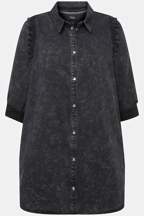 Hemdbluse, Schulter-Rüsche, A-Linie, Hemdkragen, Langarm