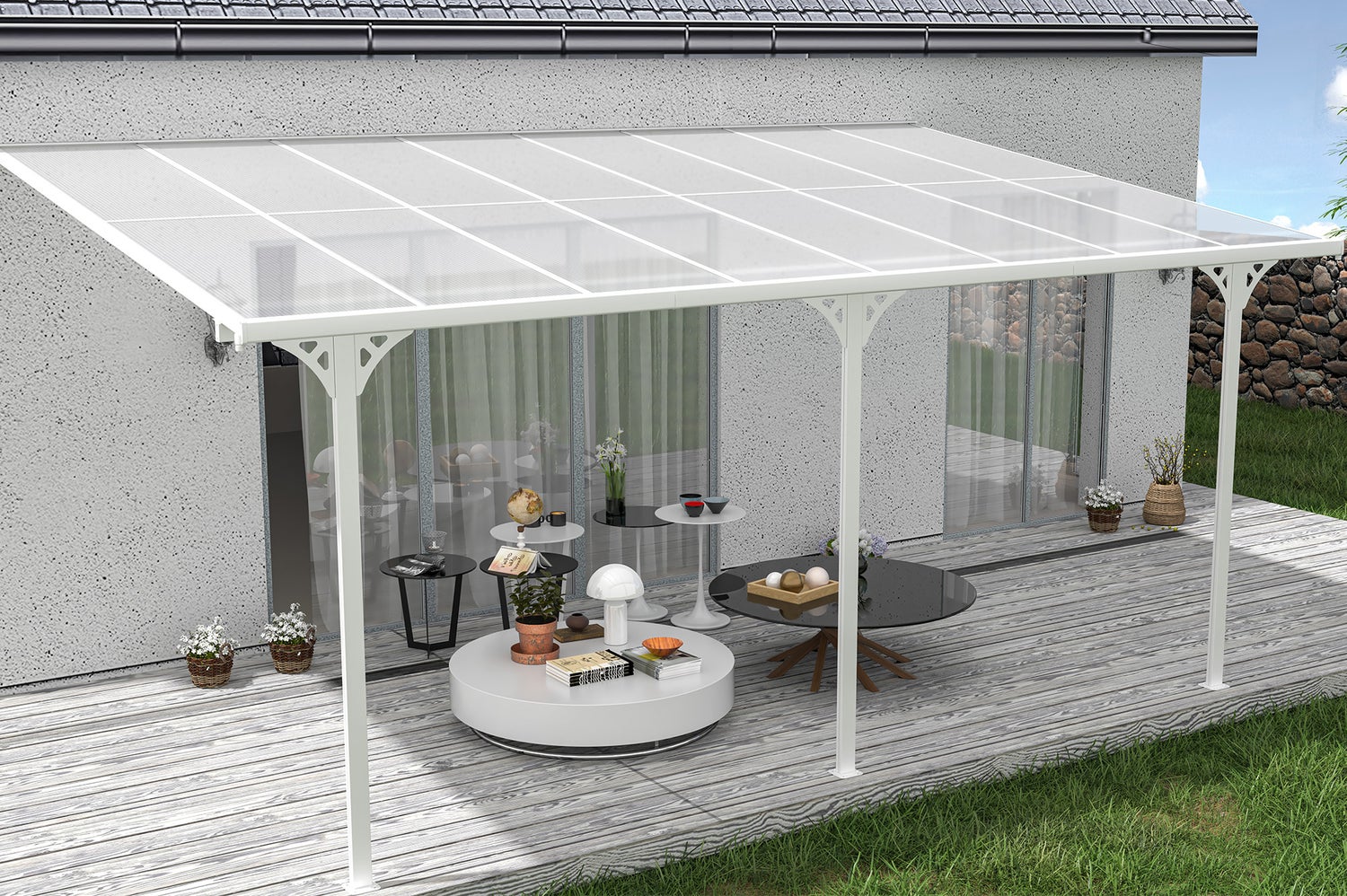 Terrasoverkapping/carport KLEO 500L300 aluminium wit