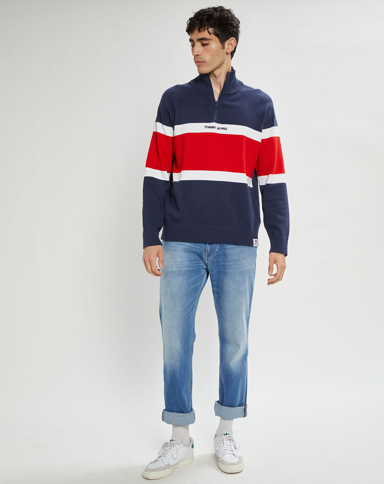Tommy Jeans Pull colorblock bleu/rouge