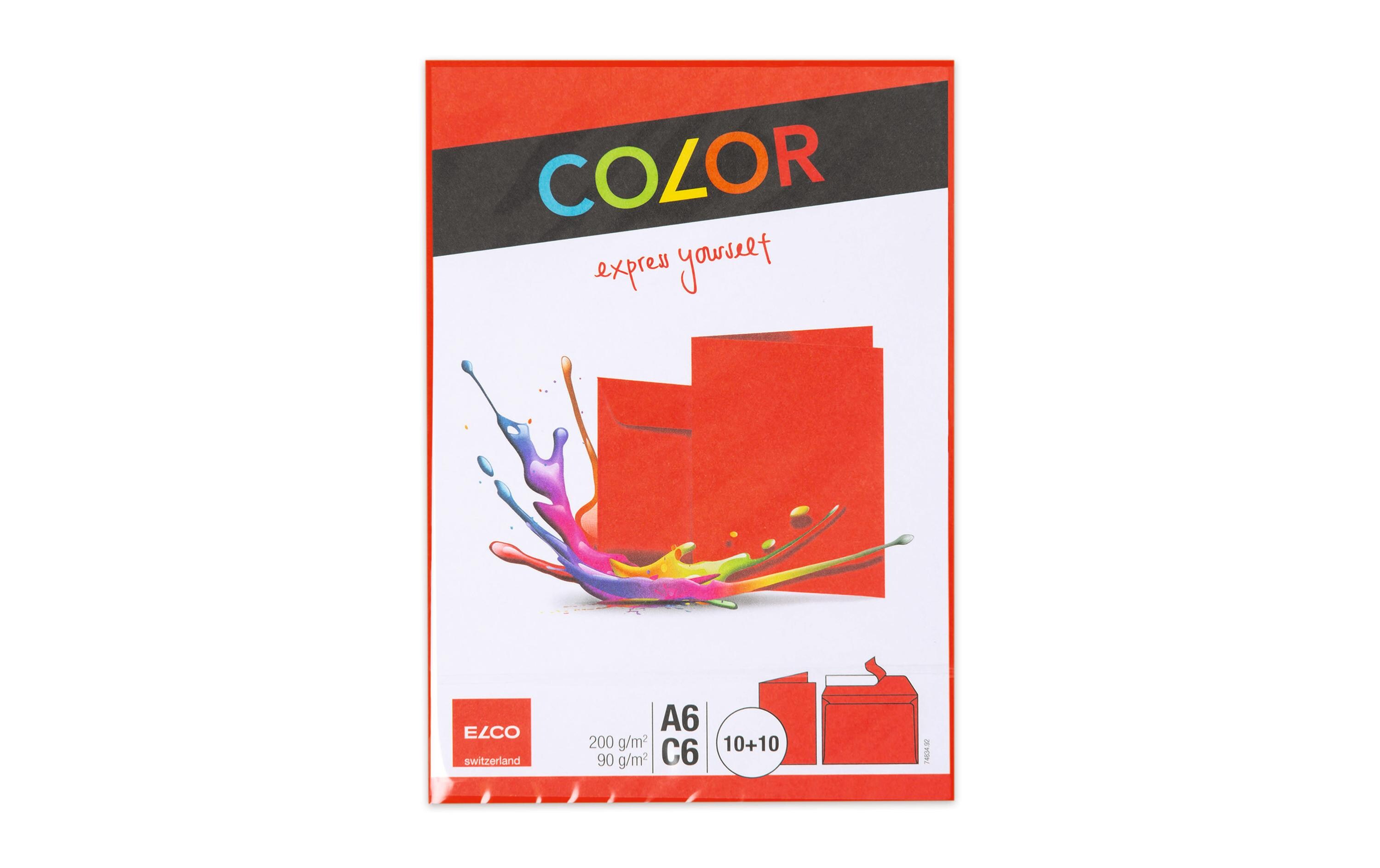 Doppelkarte mit Couvert Color A6/C6 Rot, 20 StückBriefumschläge mit Doppelkarten A6