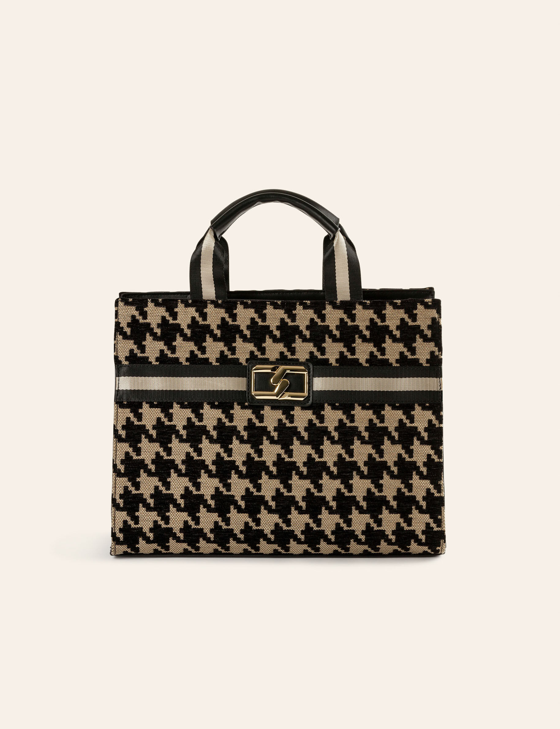 Sac cabas imprimé pied de coq marron femme - marron
