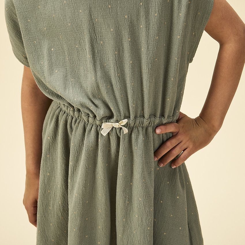 Robe manches courtes imprimées fleurs fantaisie pour fille - Gris chiné