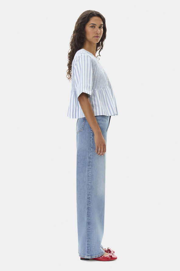 Ganni Stripe Cotton Open Back Smock Blous Egret