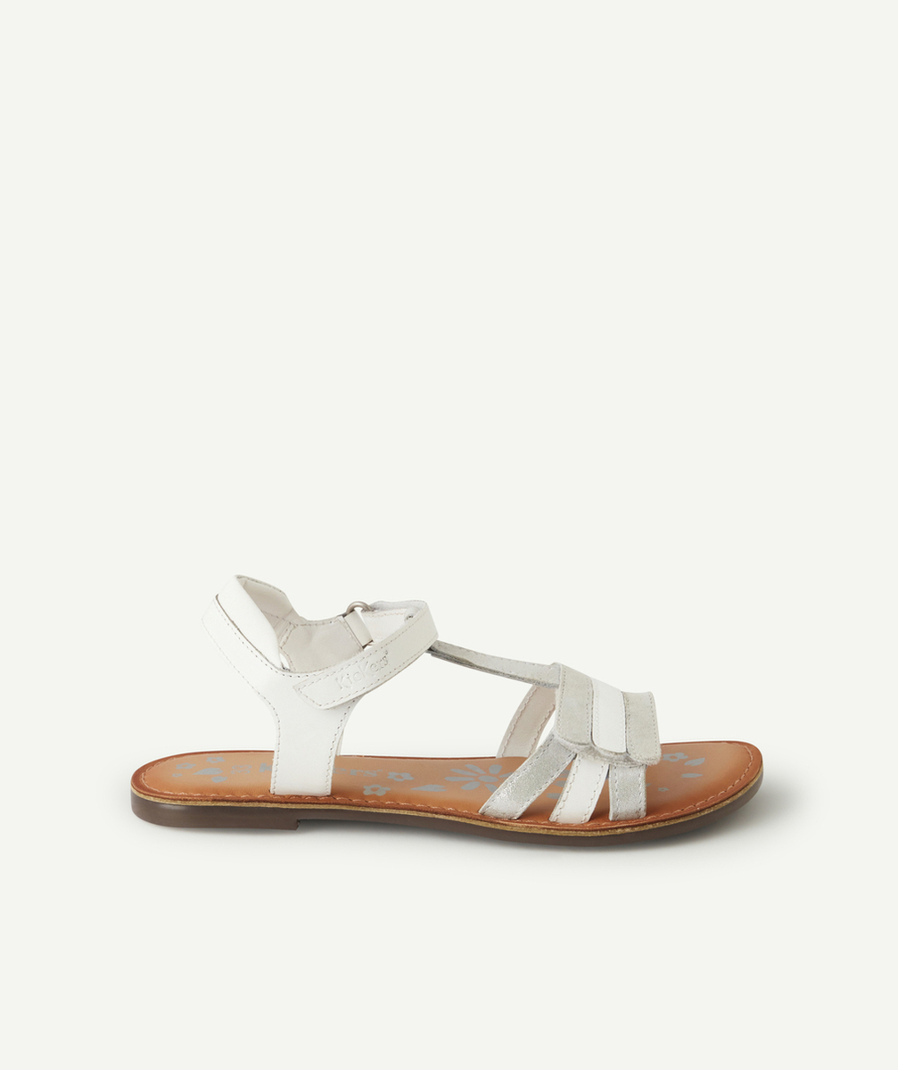 KICKERSSANDALES FILLE DIAMANTO BLANC COULEUR ARGENTÉE EN CUIR