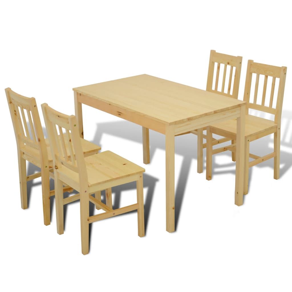 Eettafelset van hout met 4 stoelen, naturel