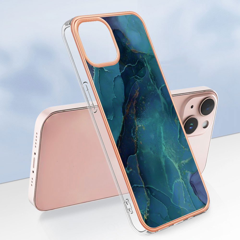 iPhone 12 / iPhone 12 Pro Gummi Case Hülle Galvanisierter Rahmen Marble Marmor Design - Hellblau / Roségold