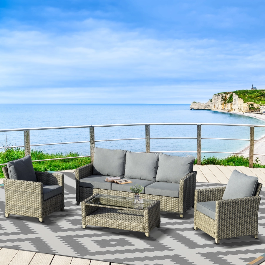 Outsunny Gartenmöbel Set mit Couchtisch bunt