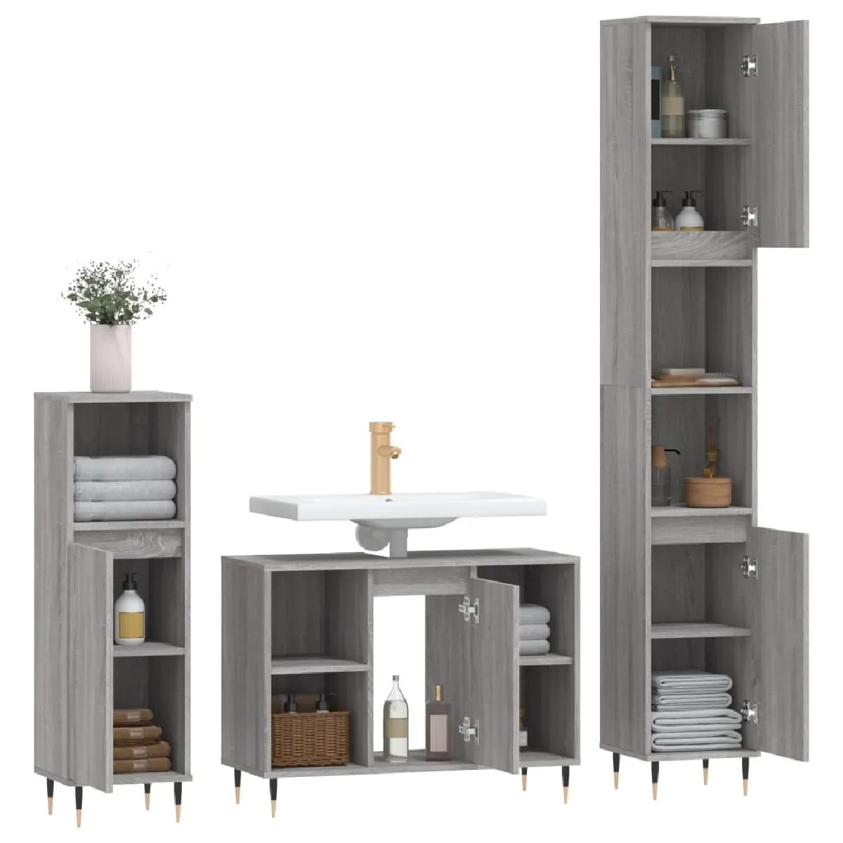 VidaXL Ensemble Salle de Bain - Sonoma Gris