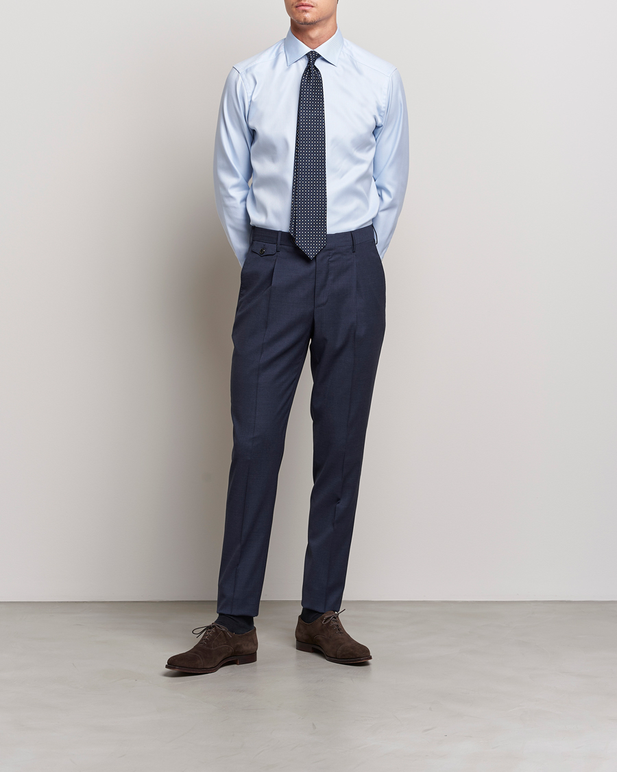 Eton Slim Fit Textured Twill Shirt Blue