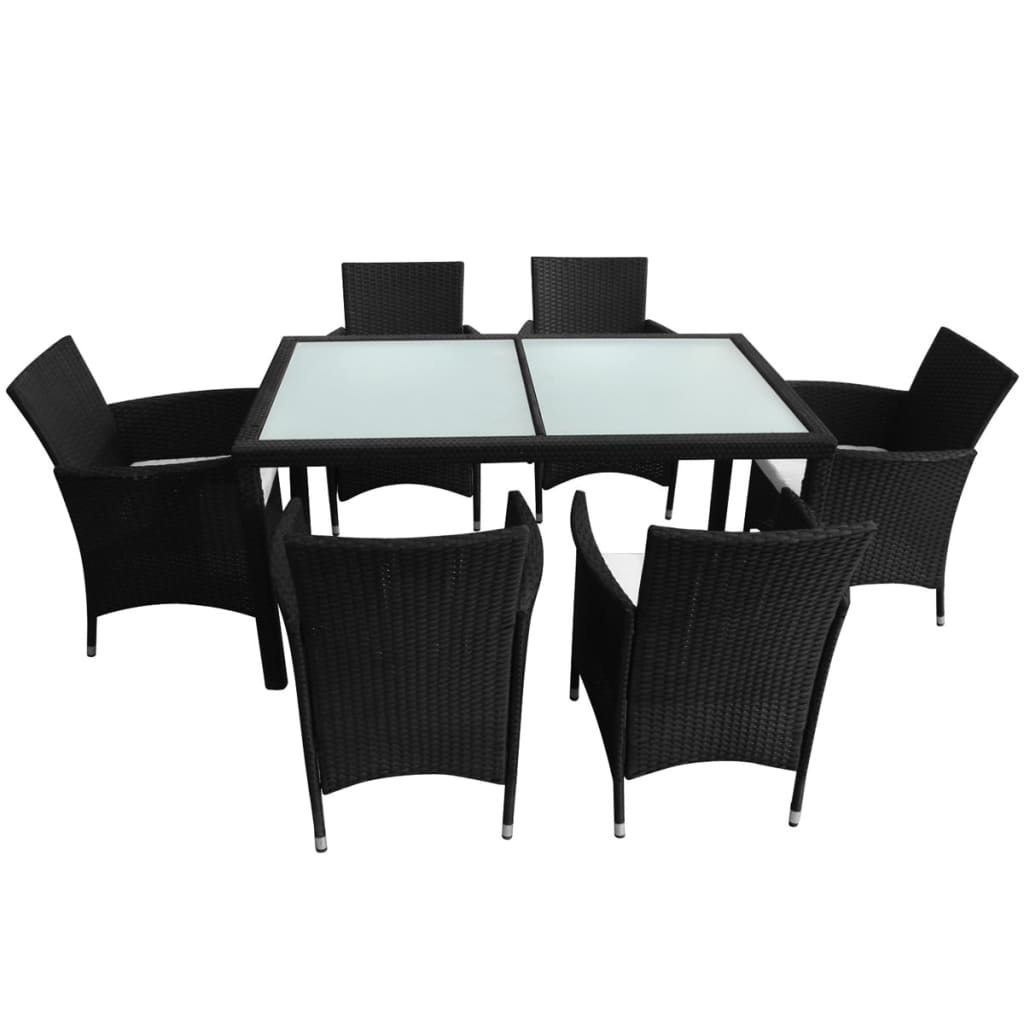 Mobilier à dîner salon de jardin 7 pièces avec coussins résine tressée noir