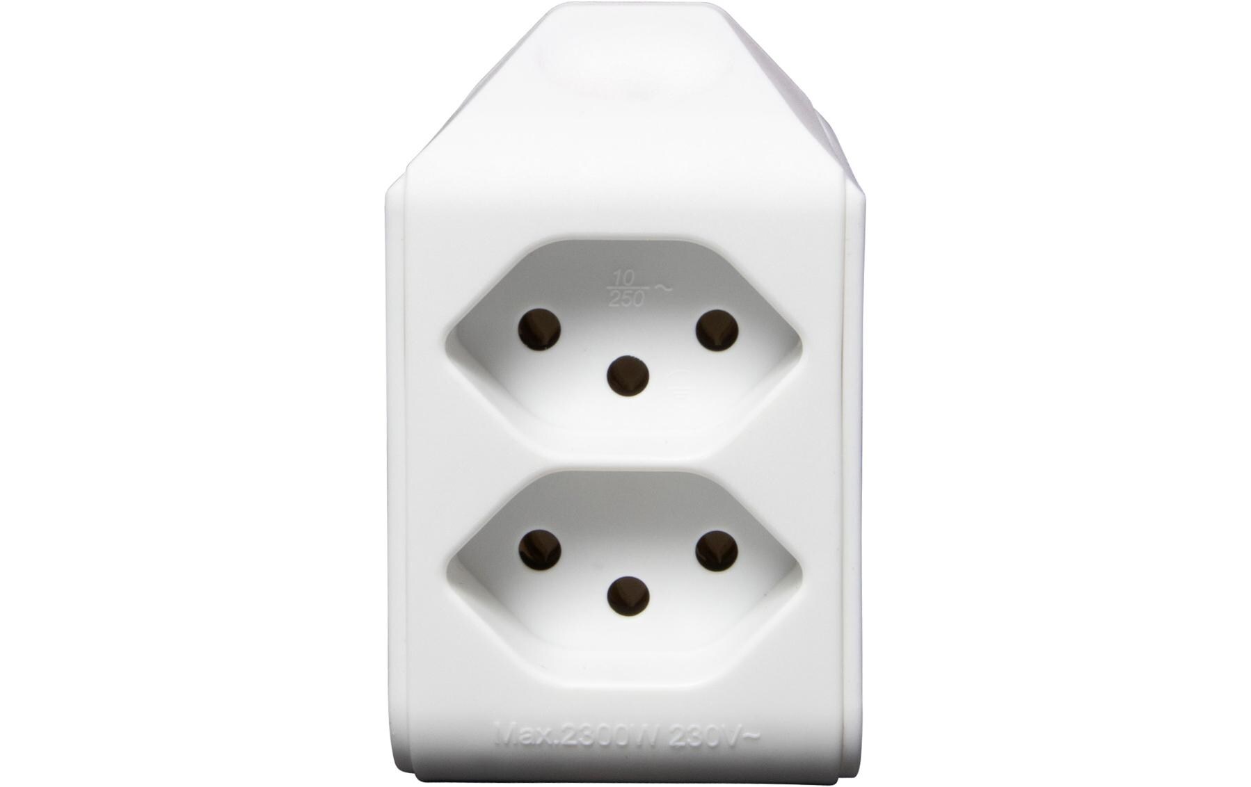 Abzweigstecker 2 x T13, 300° drehbar, WeissMehrfachstecker 230 V ohne Schalter