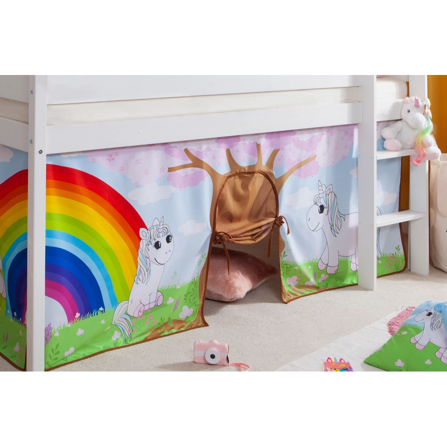 TICAA Hochbett Einhorn Rainbow Kiefer weiß Weiß