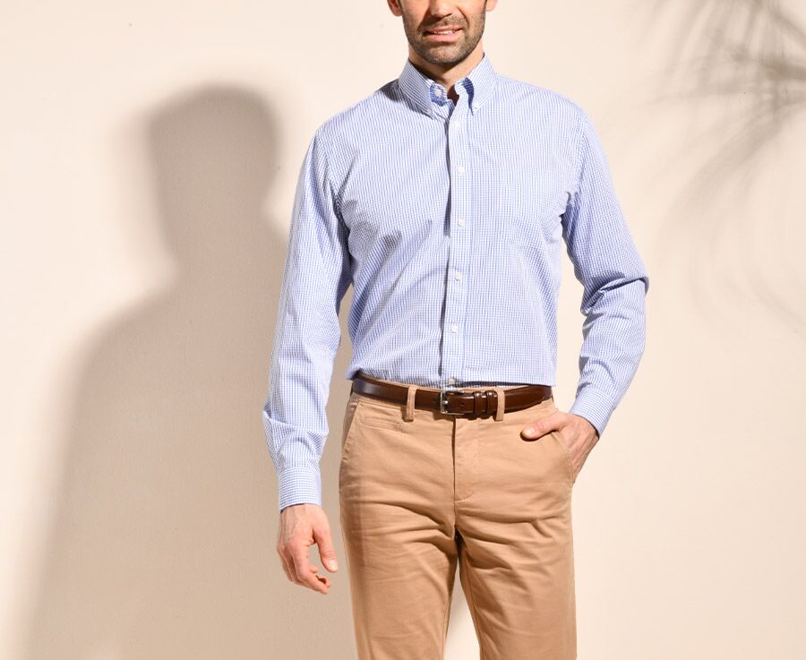 Chemise coton blanche à carreaux bleus - Poche - SCOTT