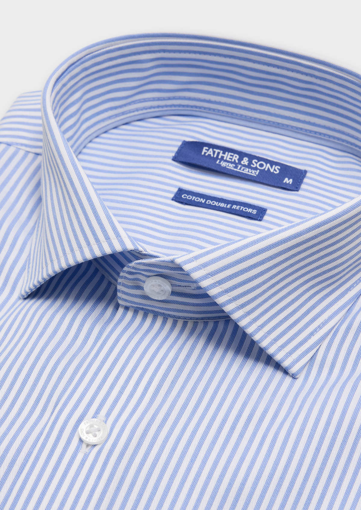 Chemise habillée non-iron Regular en coton Jacquard blanc à rayures bleu ciel