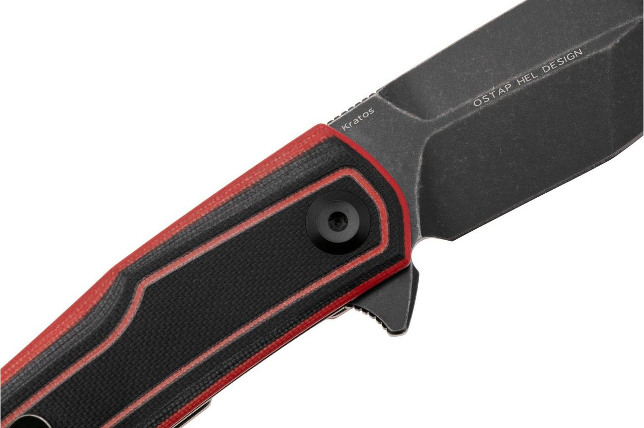 Tenable Knives Kratos T1024A1 Blackwashed Nitro-V, Black Red G10, zakmes, Ostap Hel design