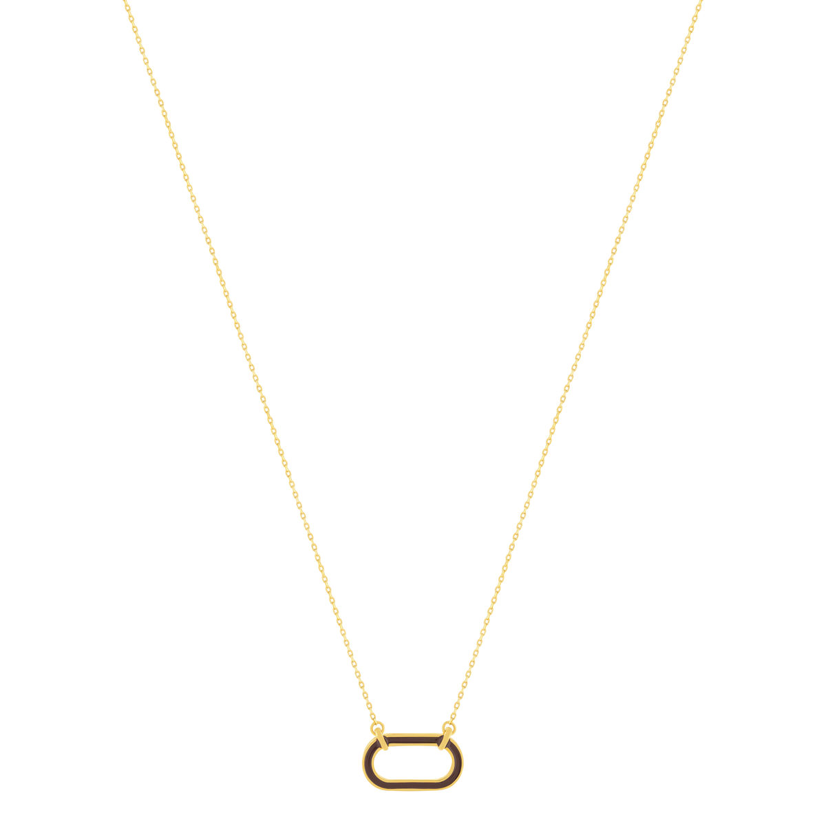 Collier plaqué or motif ovale laque marron 45cm