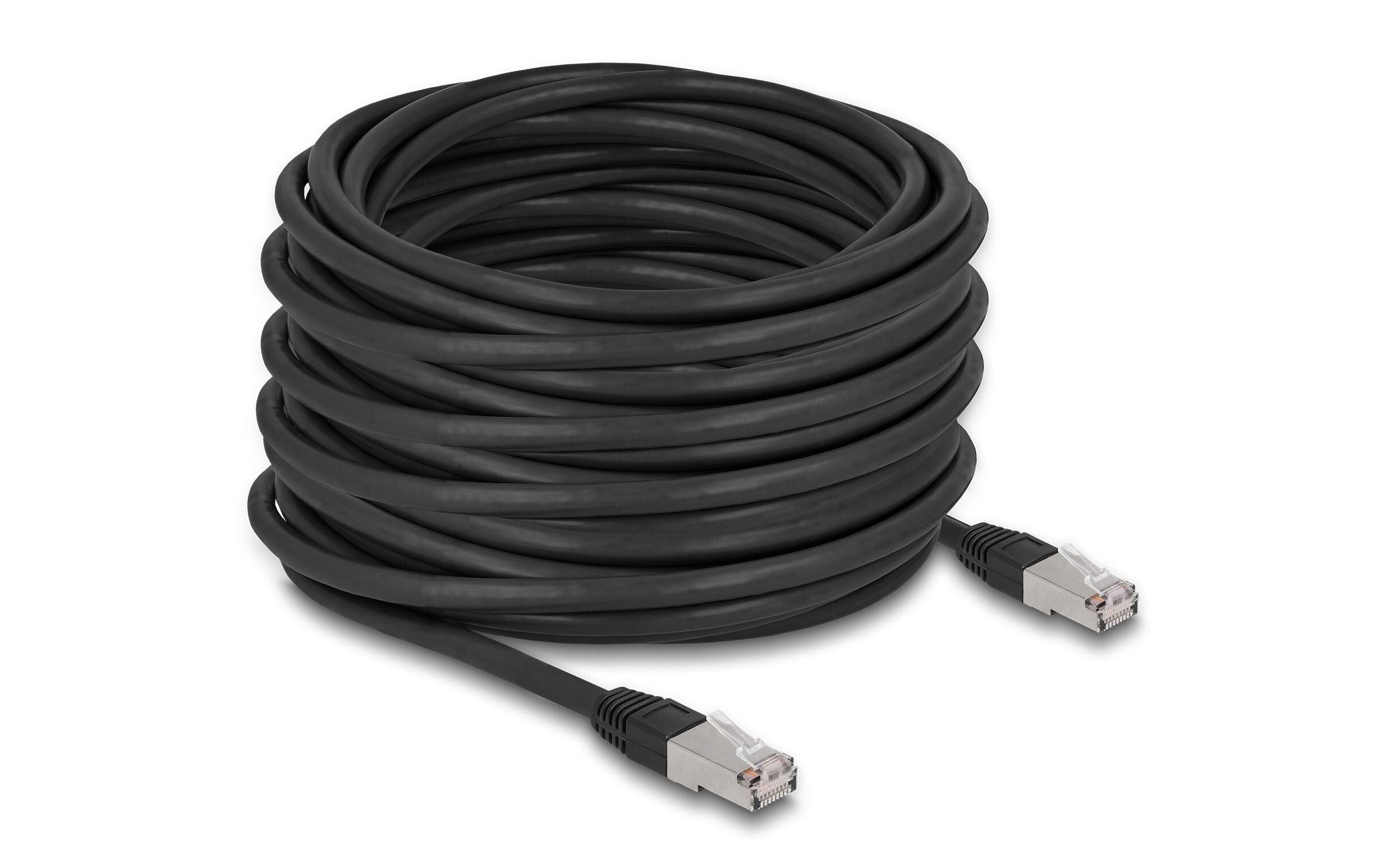 Patchkabel Outdoor Cat 6A, S/FTP, 20 m, SchwarzDelock RJ45 Netzwerkkabel Cat.6A S/FTP PE Outdoor 20 m schwarz