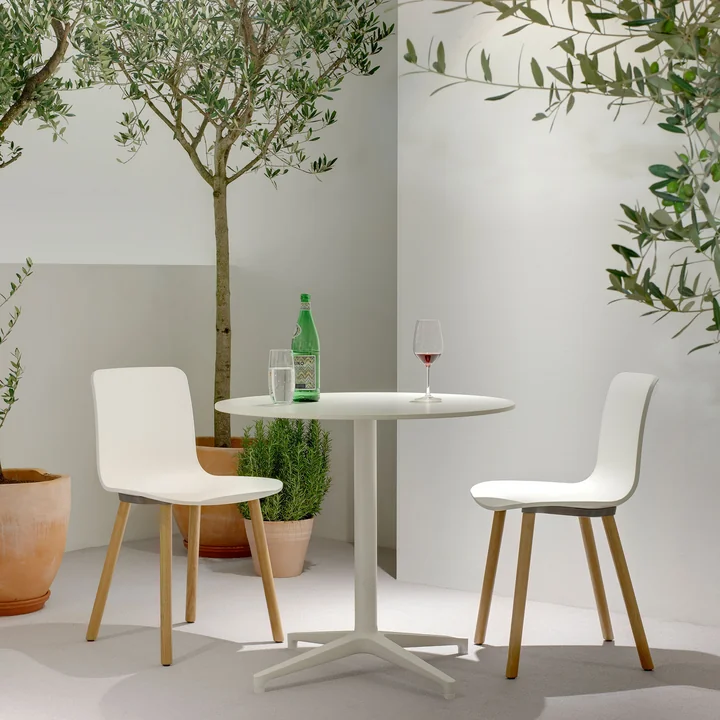 Vitra - Hal Wood RE Stuhl, baumwollweiss / Eiche hell / Filzgleiter