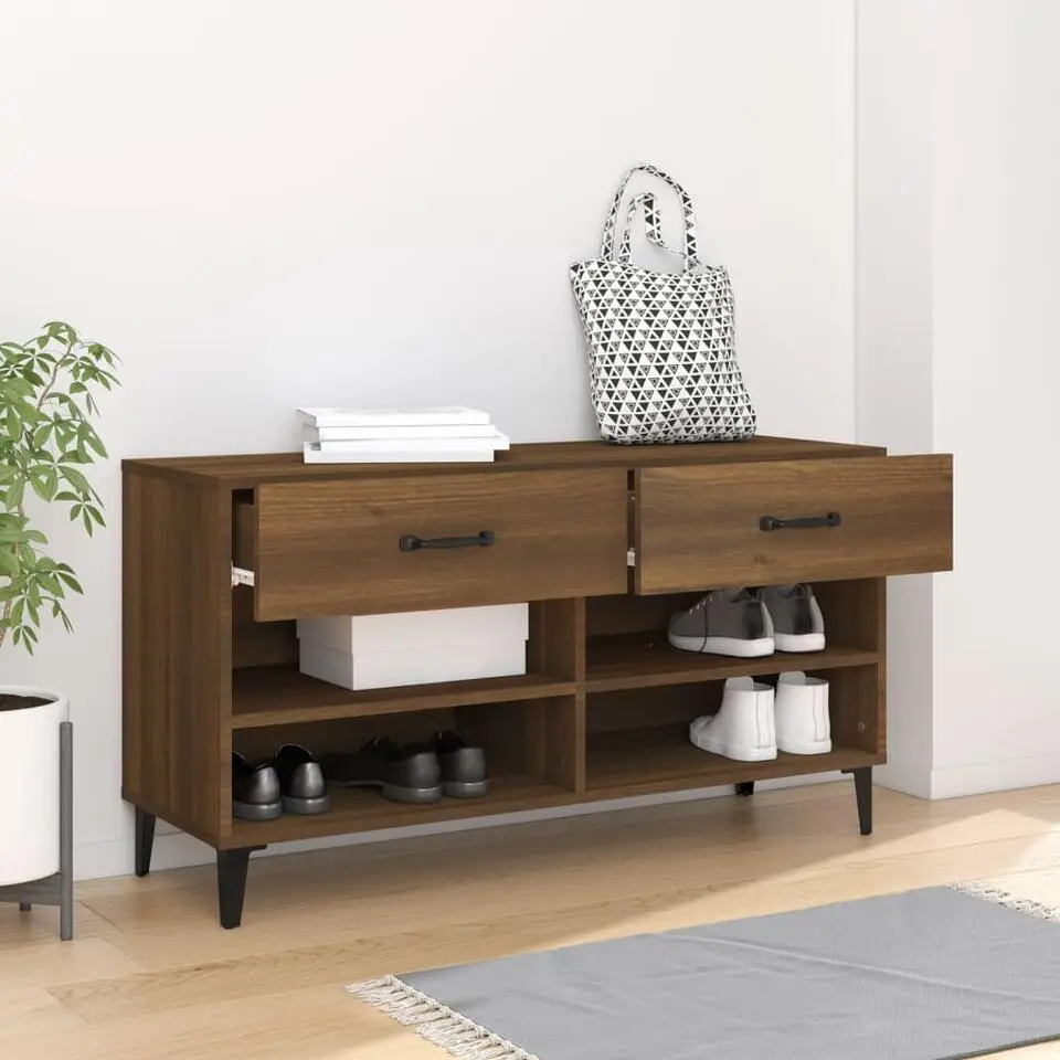 vidaXL - Schoenenkast 8 paar met 2 lades - Bruin eiken - Hout - 102x35x55 cm