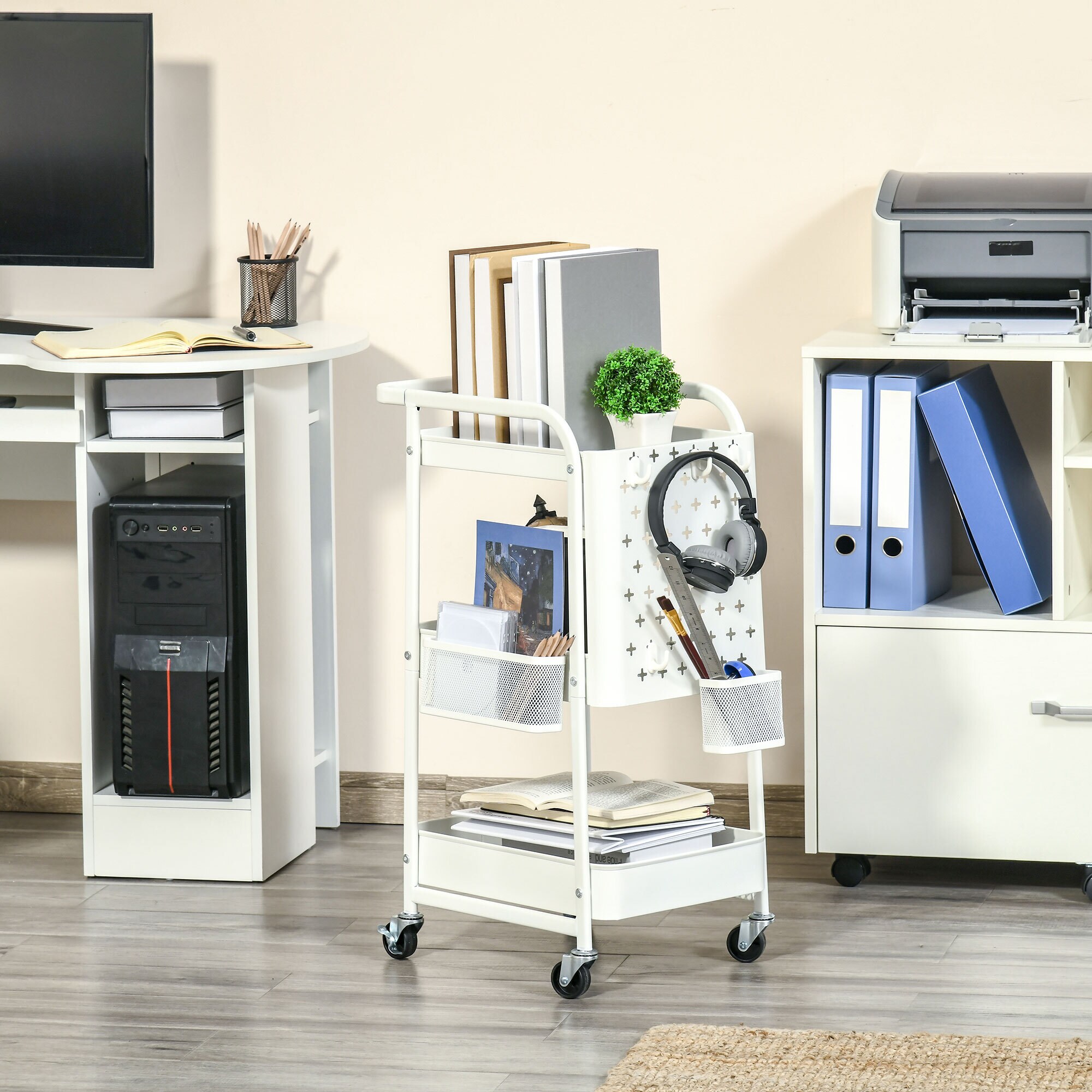 HOMCOM Küchenwagen mit 4 Universalräder weiß 51,5L x 32B x 75,6H cm
