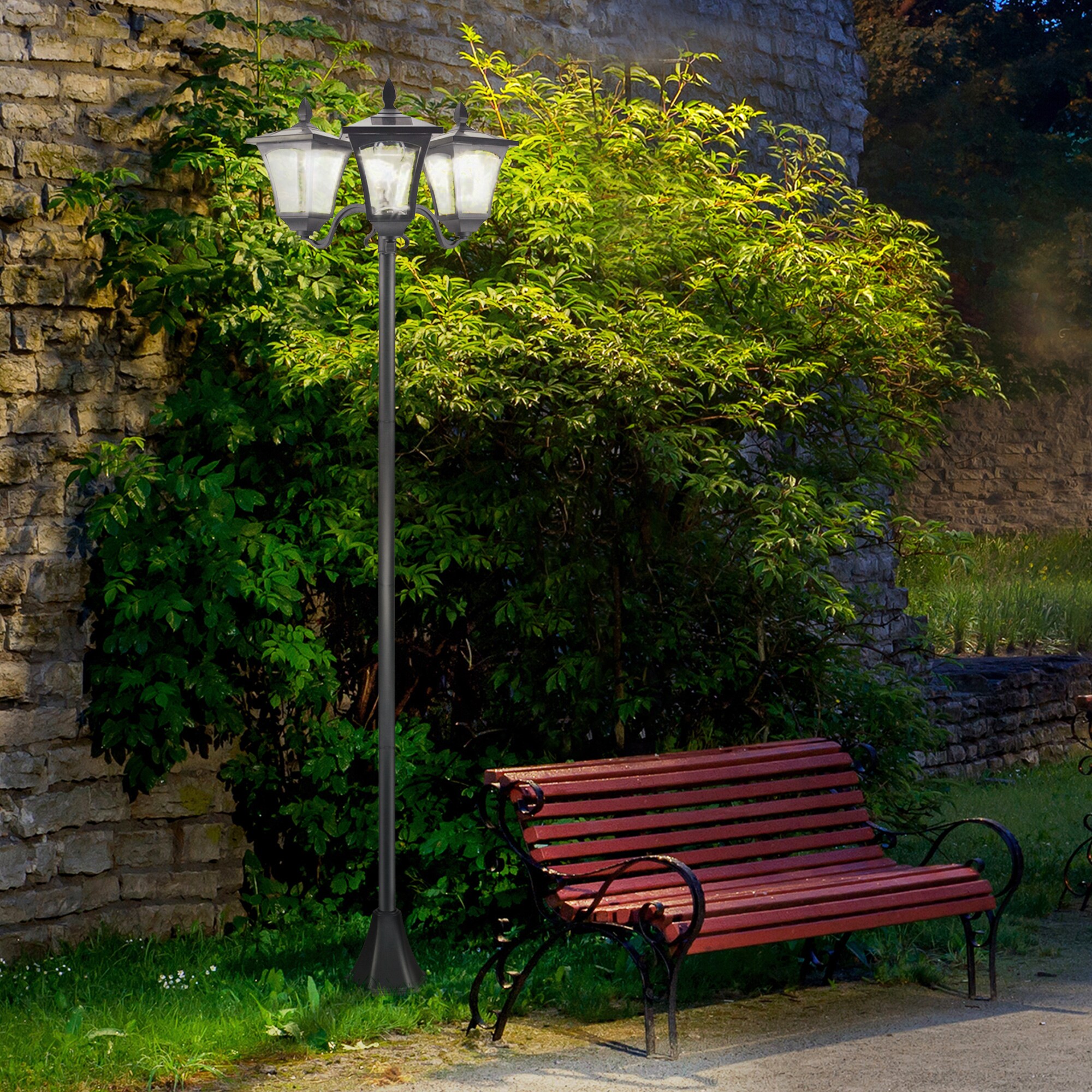 Outsunny Solar Gartenleuchte mit 3 Lampen schwarz 51,5L x 47B x 182,5H cm