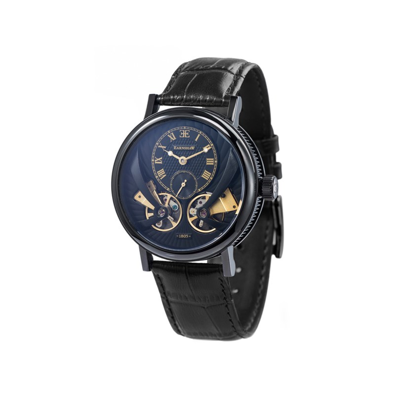 Montre automatique squelette Earnshaw - Bracelet cuir véritable de vachette - 2 aiguilles, coeur ouvert - Beaufort Anatolia